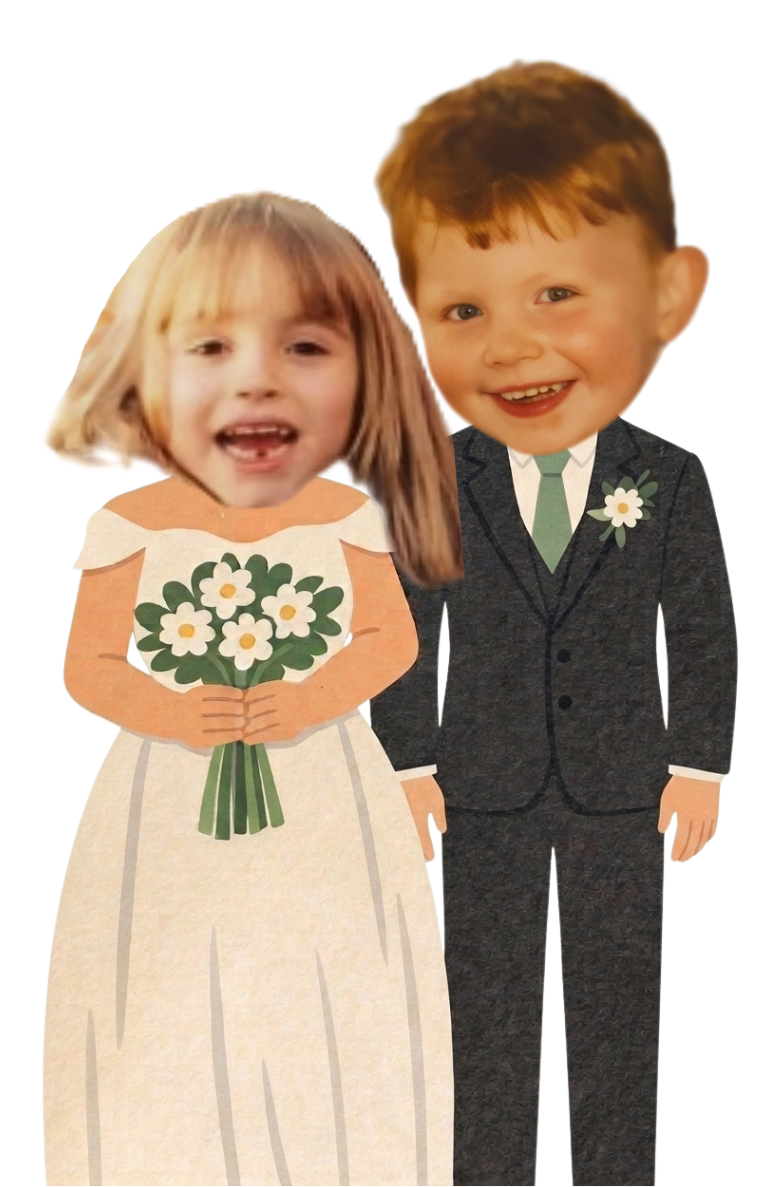 Hannah and Sean as kids, dressed as bride and groom